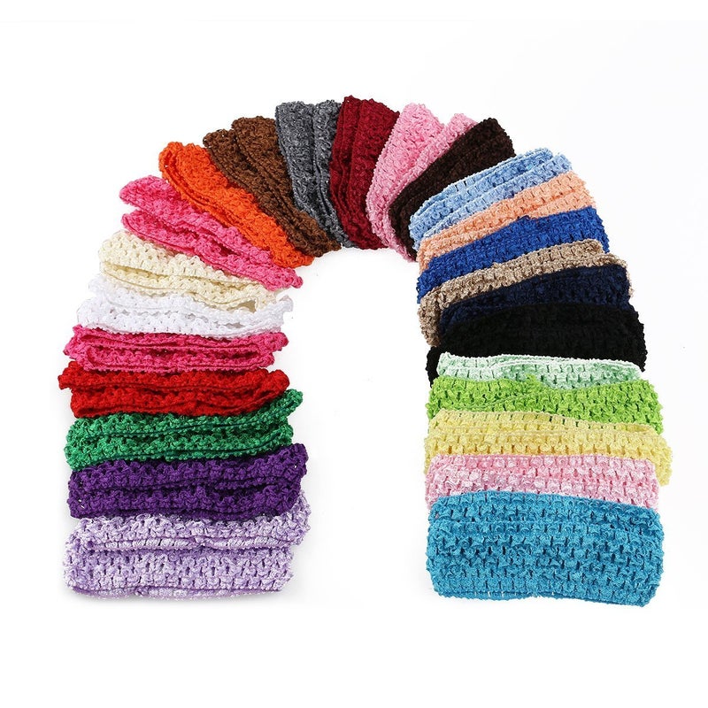 KW Collection Girl Baby Headbands Elastic Crochet Hair Bands Hair Accessories Elastics Ties Shaper Head wrap Set Pack of 50 Pcs in 25 colors (Band: 1.6"Ã—5.5", 25 colors, 2 pcs per color) - Image 2